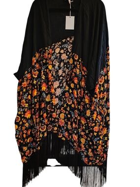 Jessica Simpson Black Boho Fringe Kimono plus size 3/4x nwt